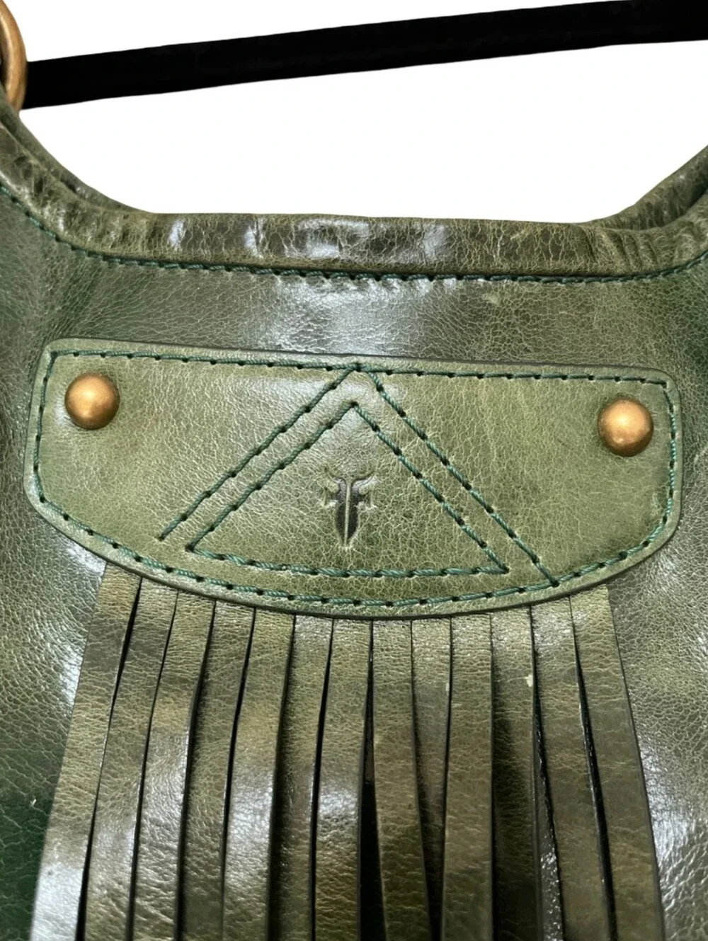 Frye Jade Layla Whipstitch XL Hobo Purse Western distressed green leather Bag
